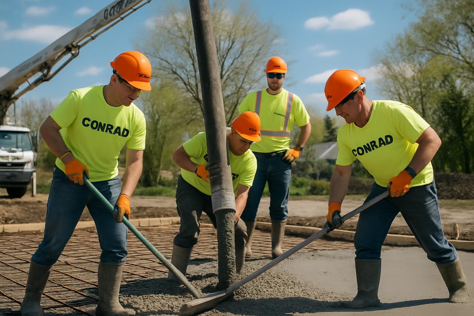 Concrete foundation work during placement and finishing