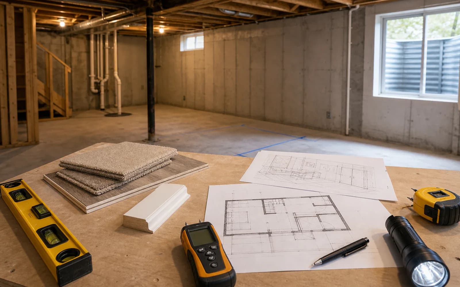 Finished basement layout designed for flexible family living space