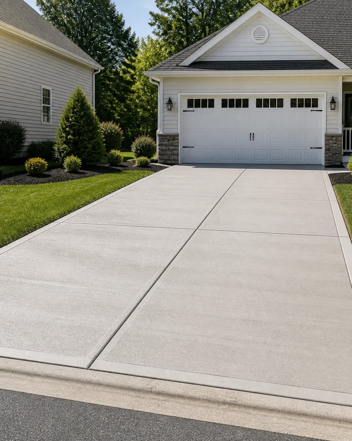 Finished durable concrete driveway that is correctly graded and professionally installed in a Pennsylvania home setting