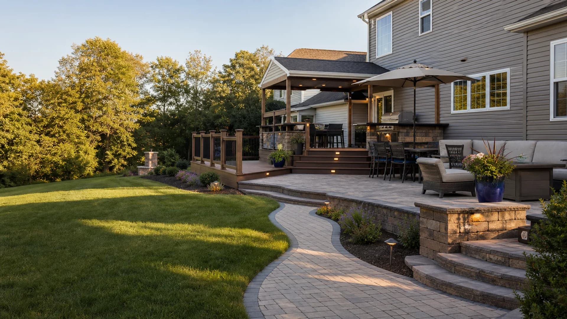 Custom deck, patio, and outdoor living space for a Lehigh Valley backyard.