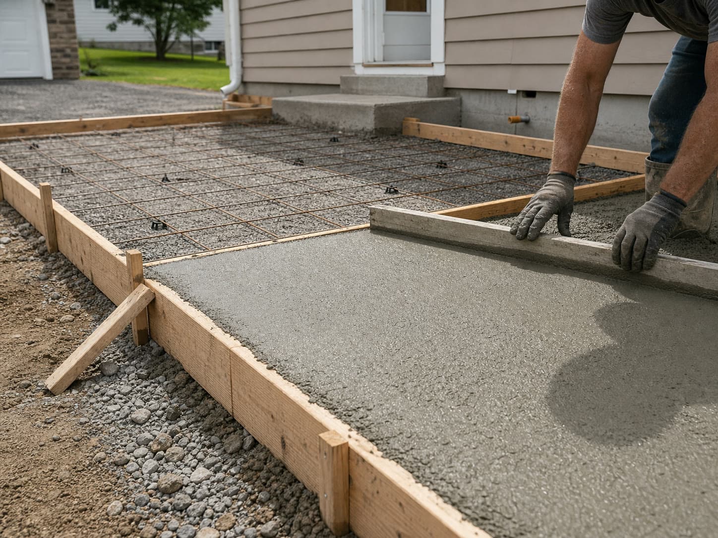 Concrete forms prepared for foundation and footer work