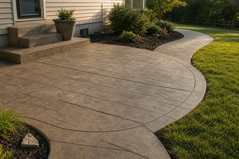 Stamped concrete patio and walkway built for a Lehigh Valley home