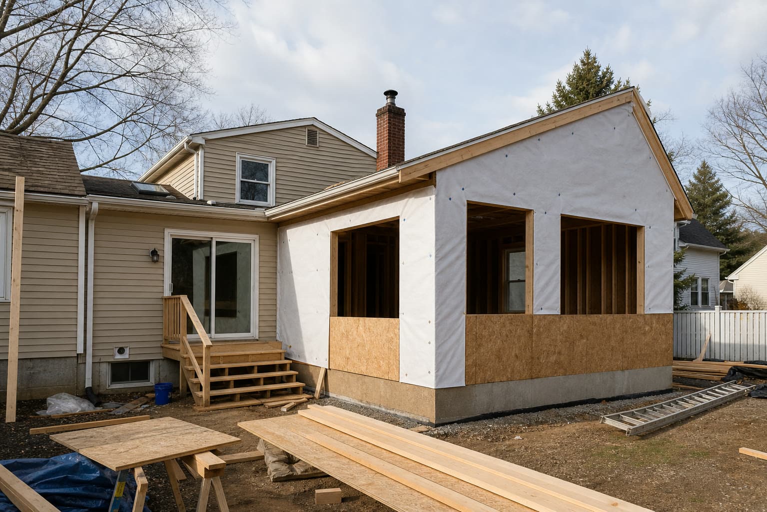 Home addition and renovation under construction