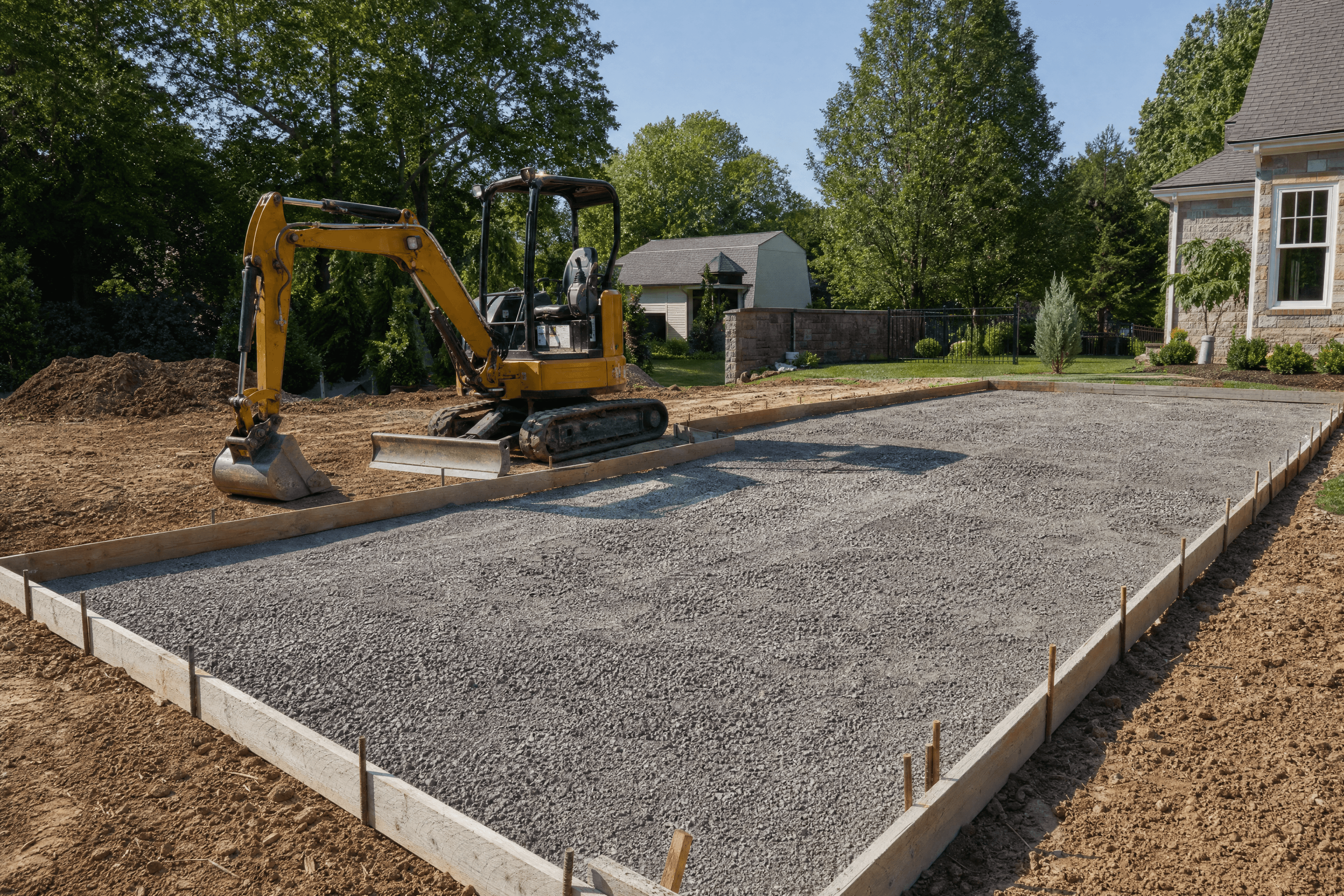 Excavation and site preparation for concrete